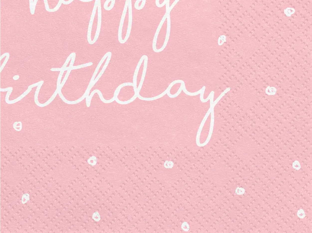 Servetten Happy Birthday Roze 33cm 20st