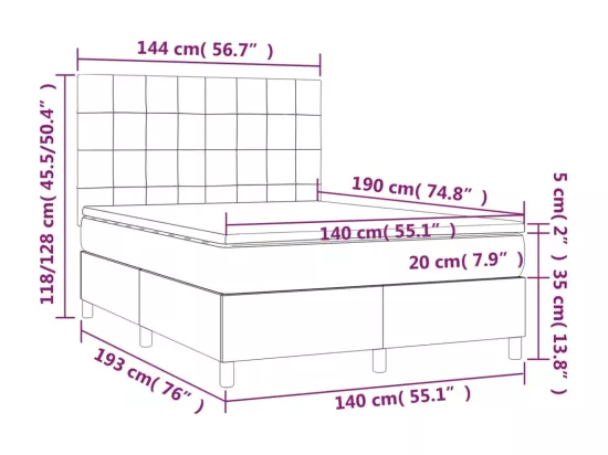 Sommier tapissier avec matelas et LED Noir 140x190 cm Velours