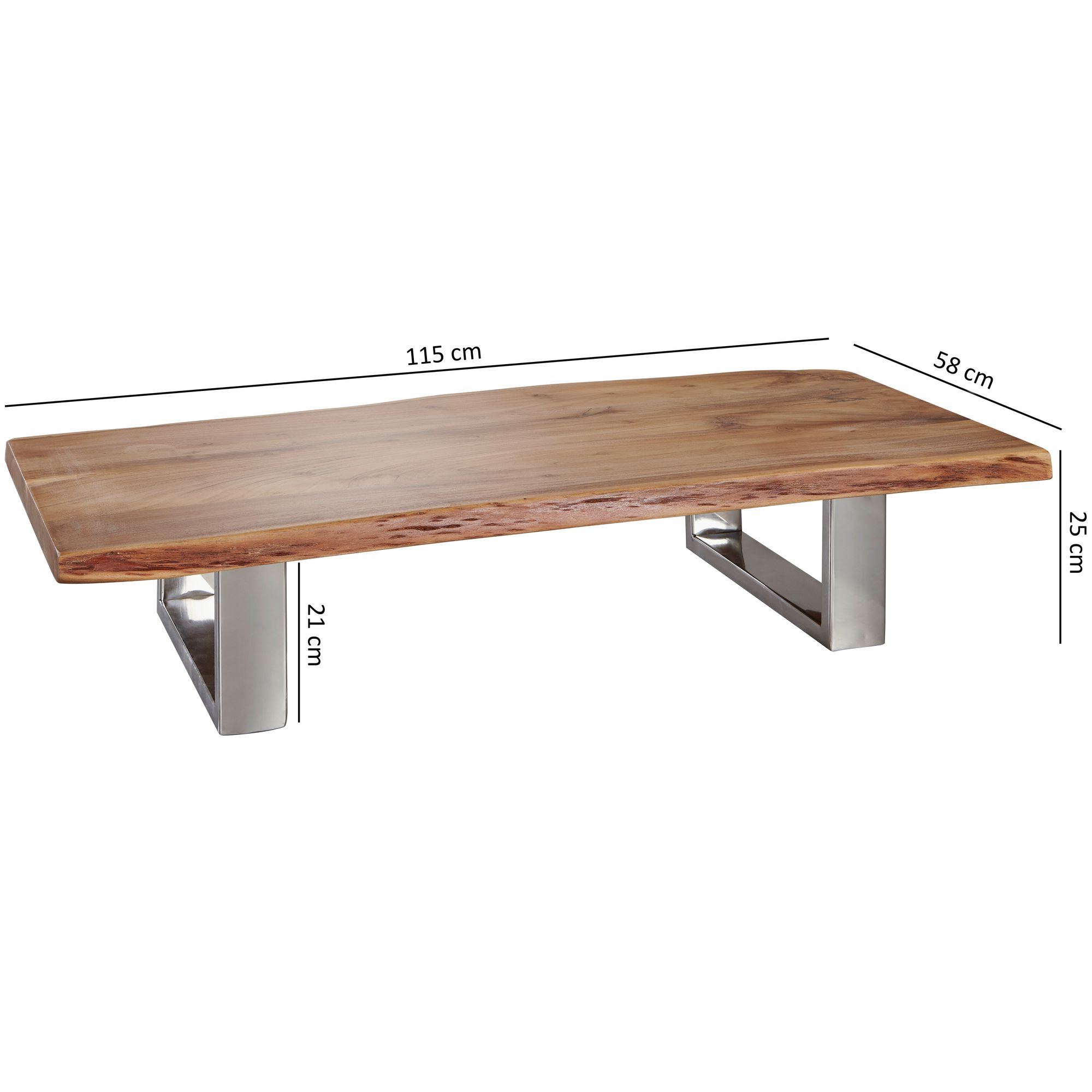 Couchtisch FineBuy Akazie Wohnzimmertisch Holz Massiv Sofatisch Baumkante Groß