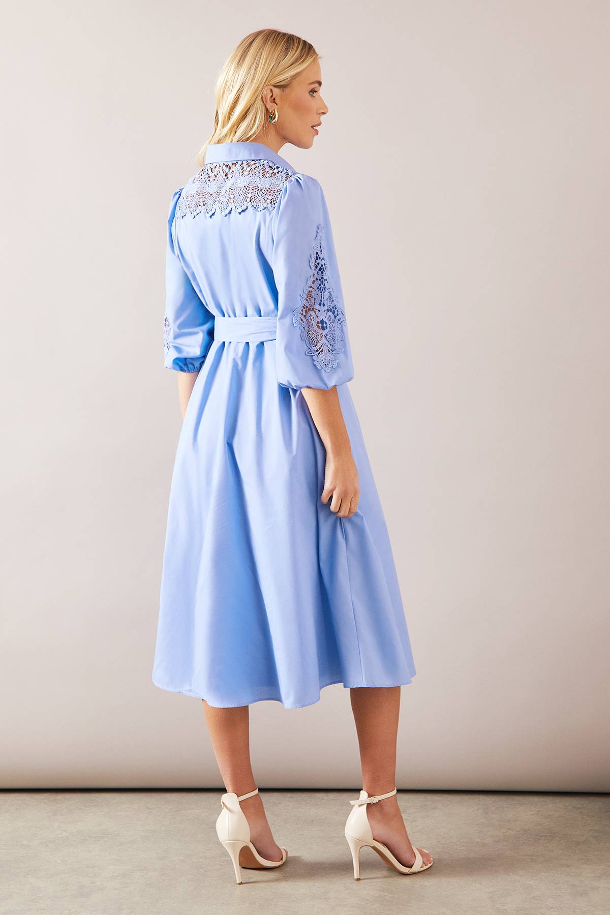 Wallis Robe Chemise Petite Taille en Coton avec Détails Ajourés