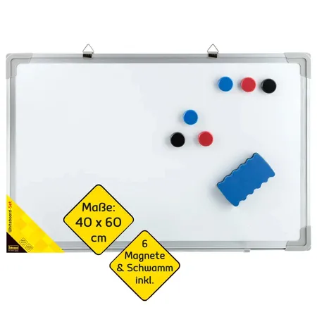 Idena Whiteboard Set, 40 x 60 cm, mit 6 Magneten & Schwamm