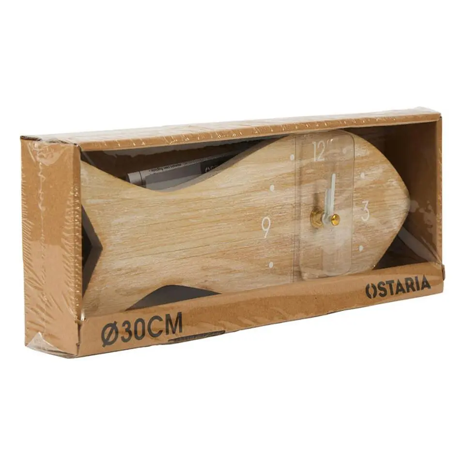 Ostaria Wandklok/muur klok Vis - Maritiem - D30cm - MDF - naturel