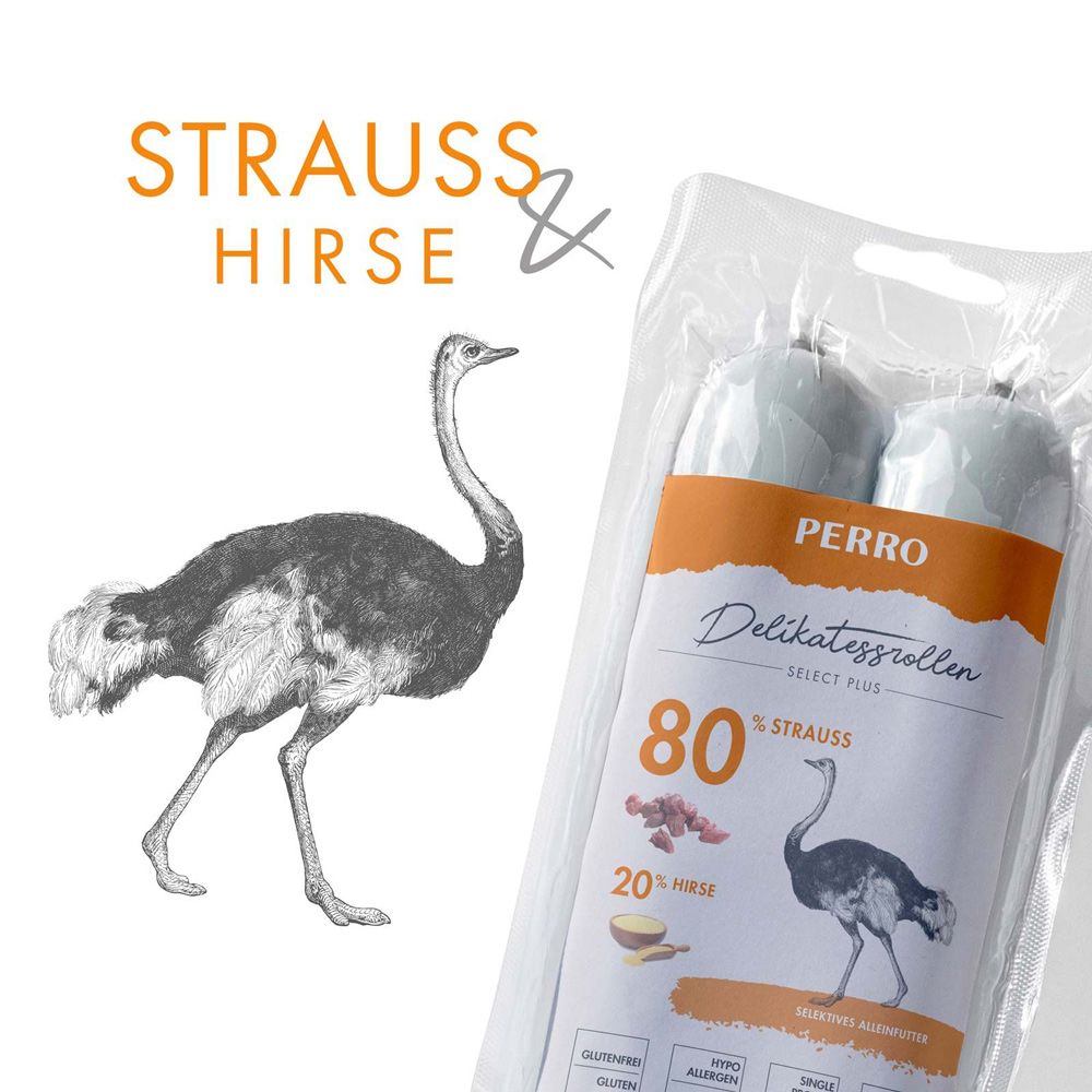 PERRO Delikatessrolle No.2 Strauß + Hirse