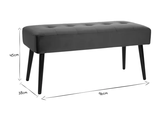 Banc design capitonné en tissu velours bleu nuit et métal noir L96 cm GUESTA