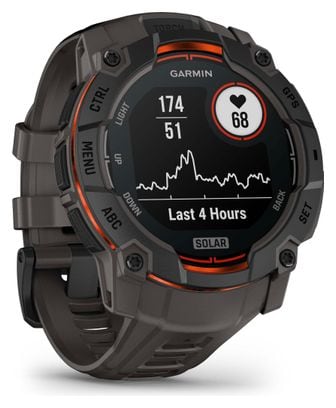 Montre GPS Garmin Instinct 3 Solar - 50 mm Noir avec Bracelet en Silicone Gris Charcoal