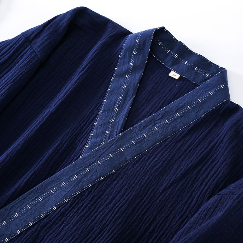 Finlies - Pyjamaset: effen kimonotop met lange mouwen en contrasterende bies + broek