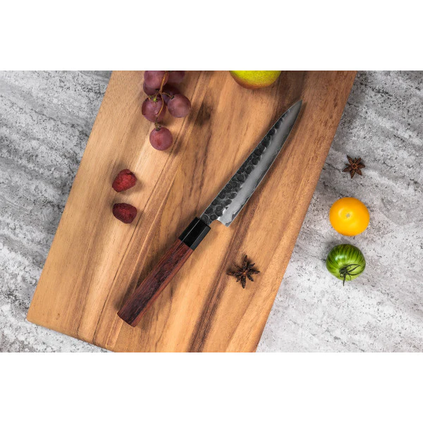 Couteau Sayuto Sequoia San Mai modèle universel 15cm brute de forge Sa