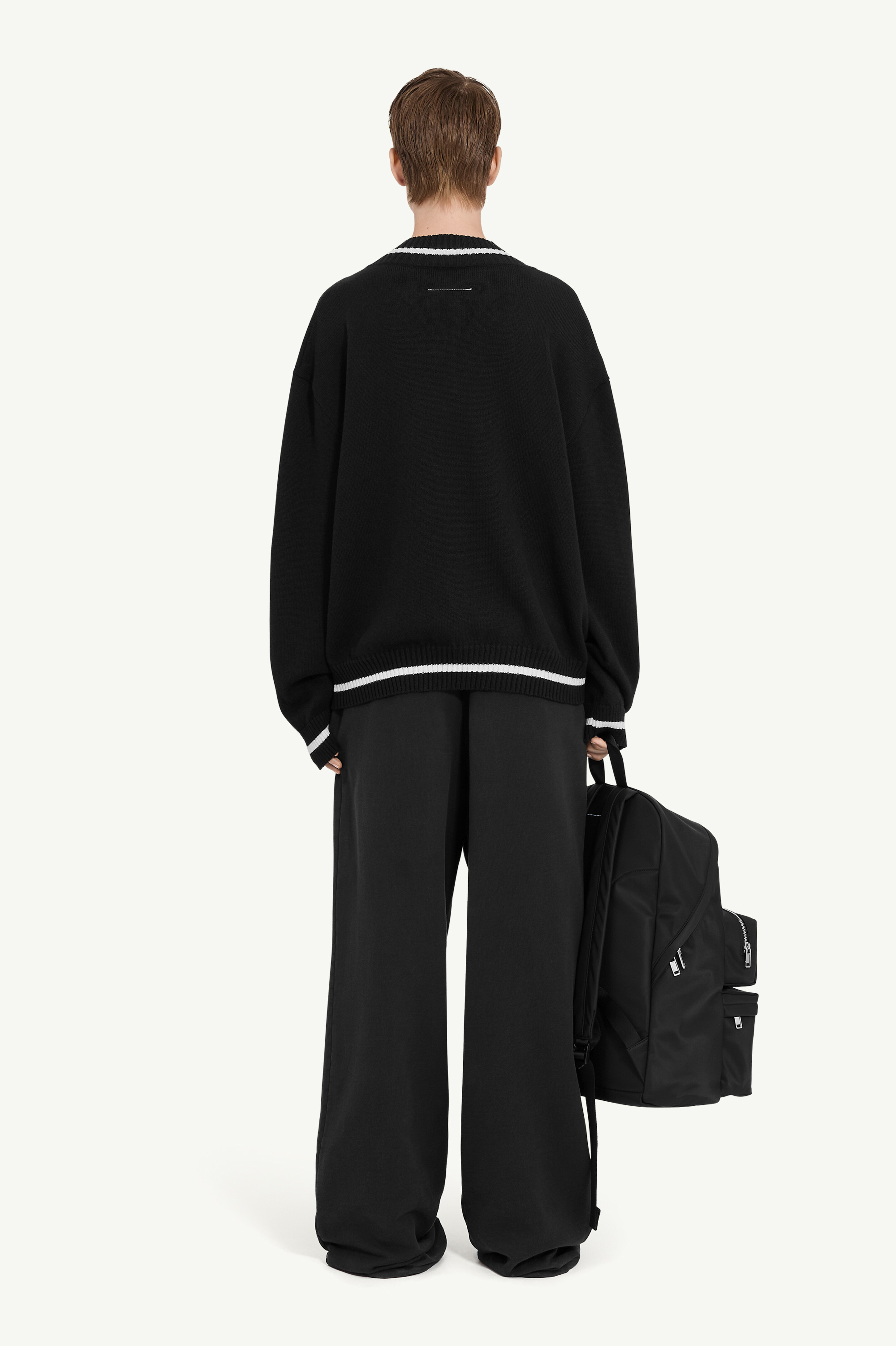Black Cotton V-Neck Varsity Jumper