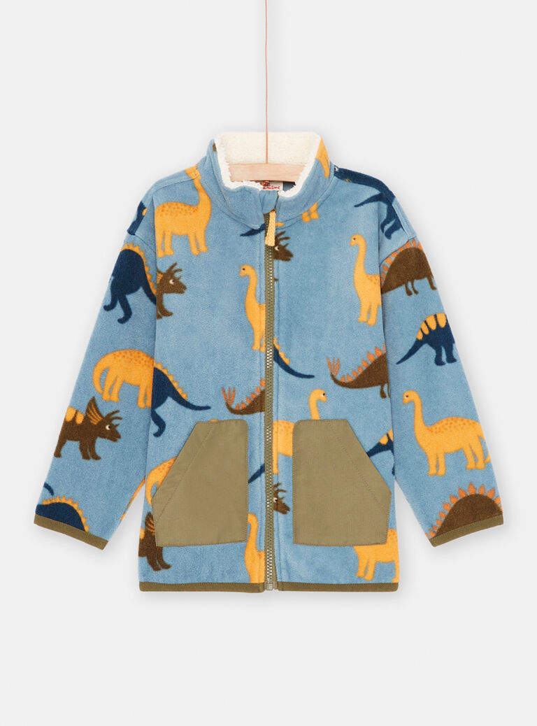 Gilet polaire bleu azur à imprimé dinosaures garçon