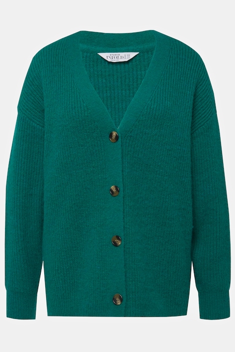 Strickjacke, oversized, Patentstrick, V-Ausschnitt, Langarm