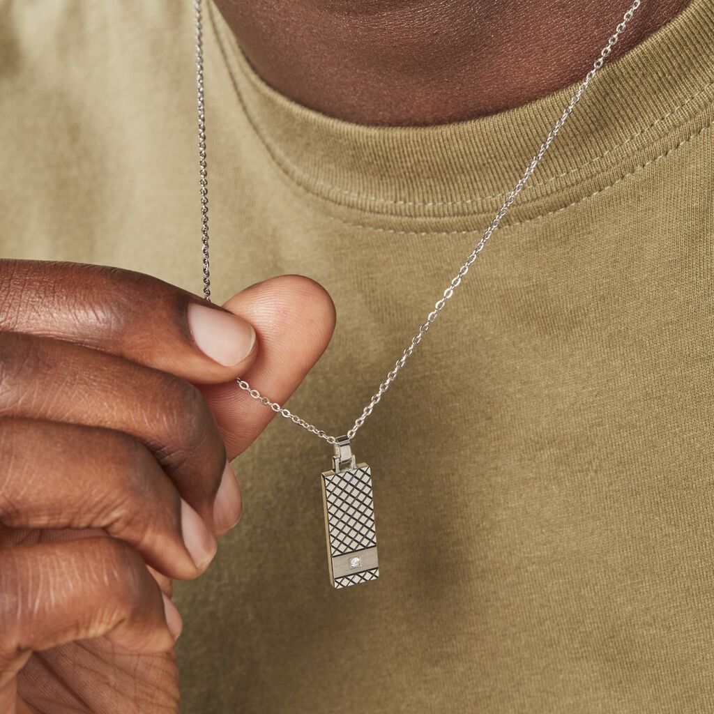 Collier Clement Acier Blanc Oxyde De Zirconium