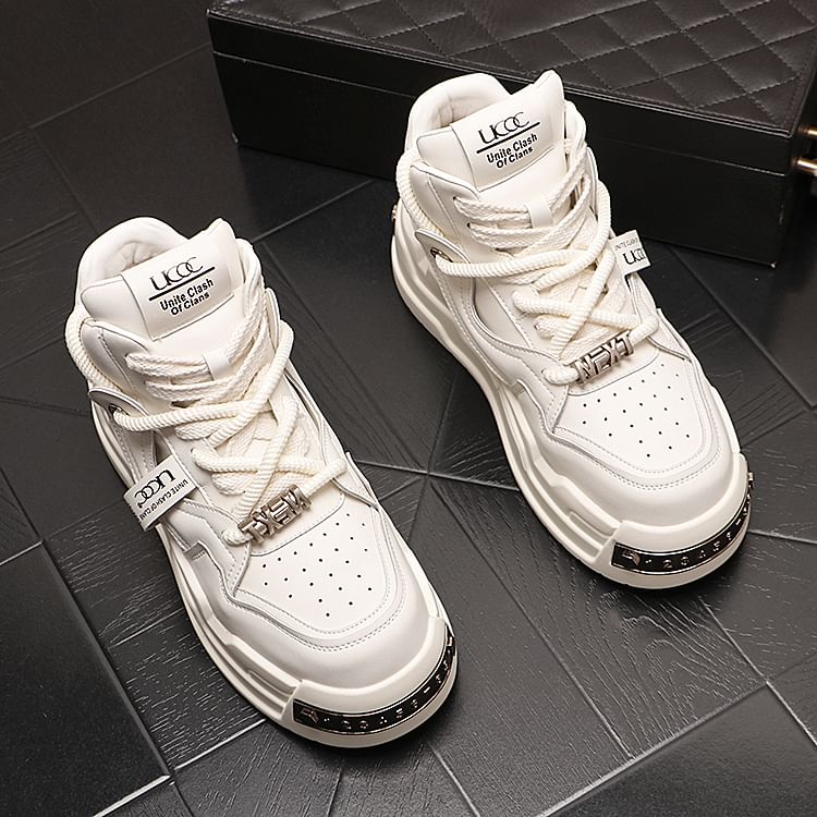 Mr Ozera - Platform Lettering Lace-Up High Top Sneakers
