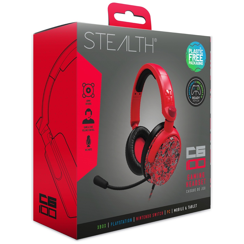 Stealth C6-100 Gaming-Headset für Xbox, PS4/PS5, Switch, PC & Mobilgeräte – Rotes Digital-Tarnmuster