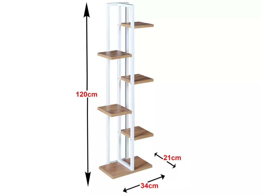 Support de plantes Tohmajärvi à 5 niveaux 120 x 34 x 21 cm effet noyer / blanc [en.casa]