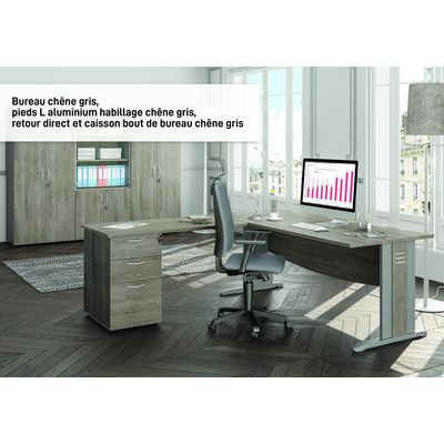 Bureau droit DUAL - L140 - Pieds Anthracite - plateau imitation Hêtre