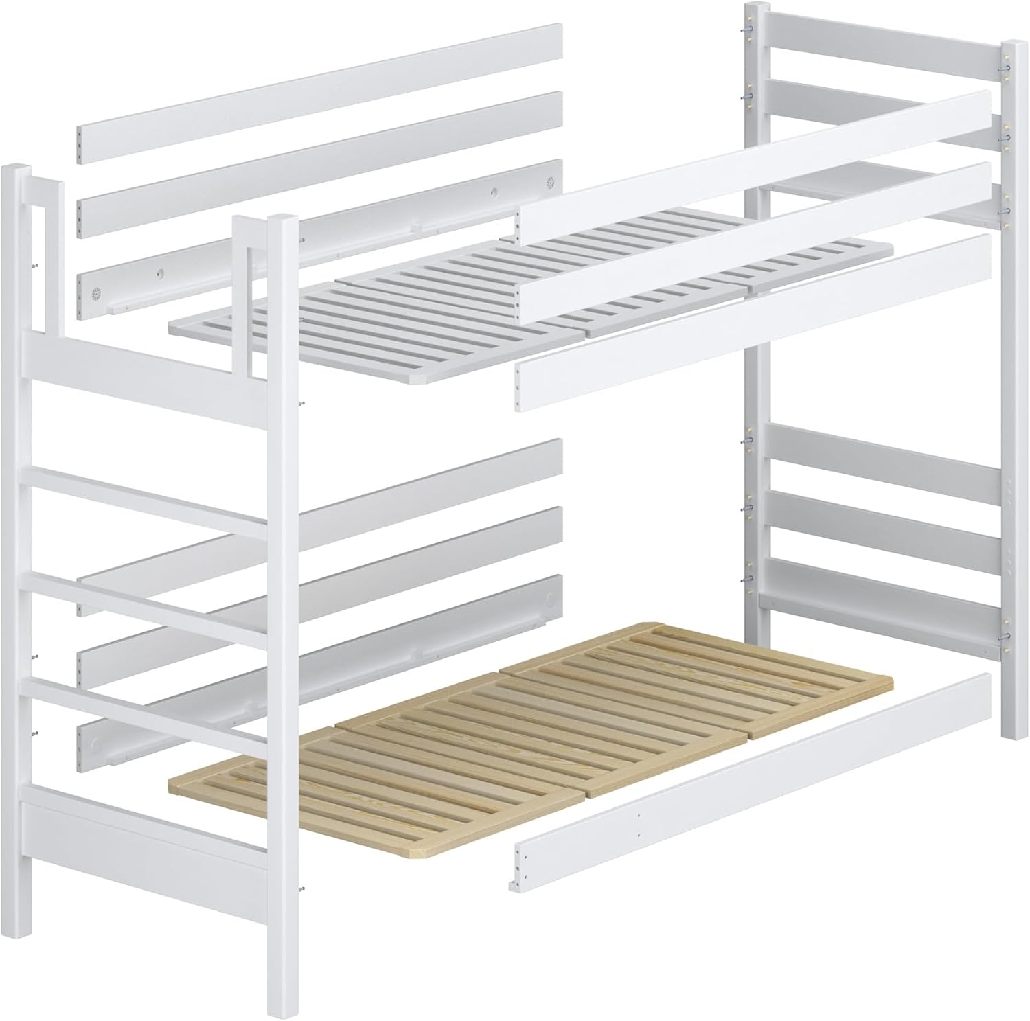 N03 Etagenbett mit Schublade, Kinderbett 90x200 cm, für 2 Kinder, 2 Leitermontageseiten: Links oder rechts, abgerundete Kanten, Massivholzkonstruktion, Hochwertige Materialien, Schwarzeiche