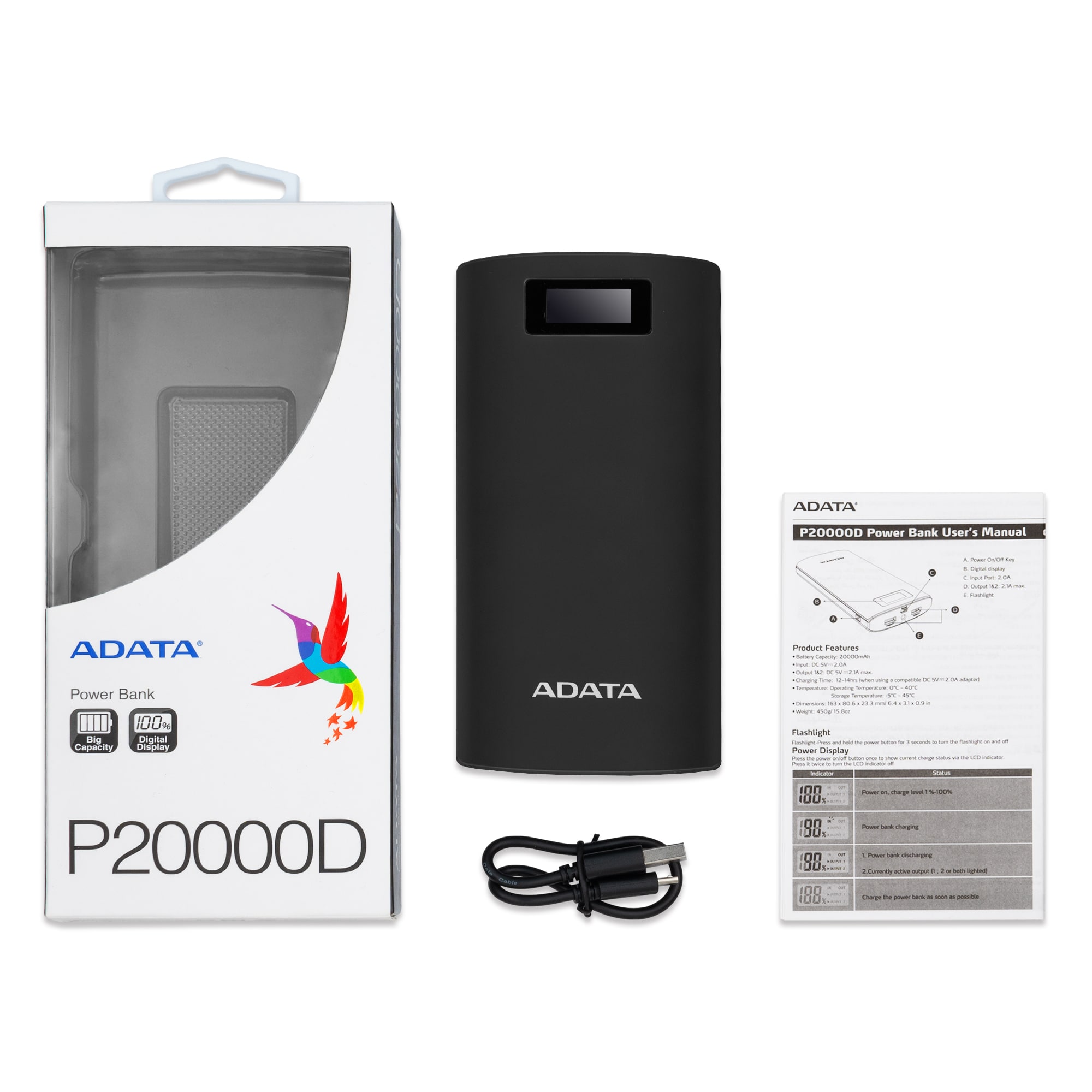 ADATA P20000D Power Bank, Hvit<br>20 0000 mAh