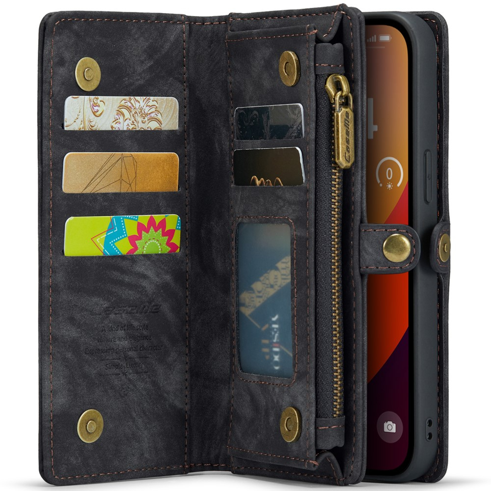 iPhone 16 Pro Max 2in1 Leder Tasche   Magnet Hardcase Karten Etui - Schwarz