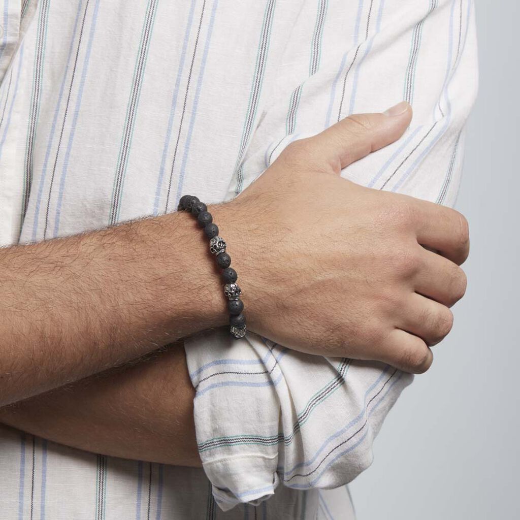 Bracelet Acier Blanc Hantz Pierre De Lave