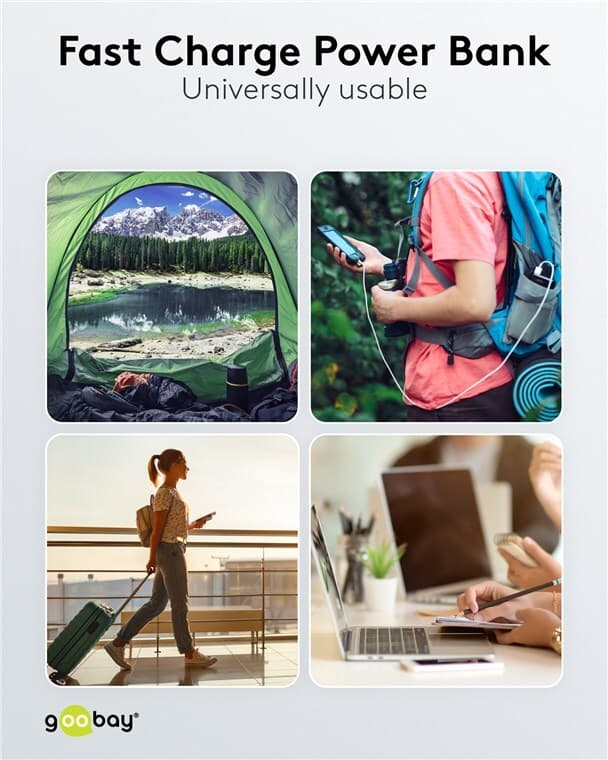 Goobay Hurtig opladning Powerbank 10.000 mAh (USB-C™ PD, QC 3.0)