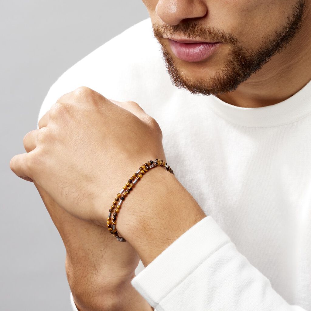 Bracelet Acier Blanc Augusto Oeil De Tigre