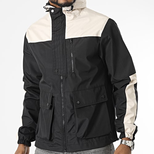 Veste Zippée Capuche Noir Beige