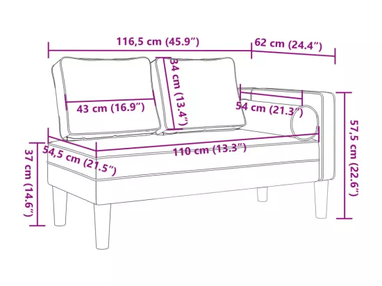 Prolenta Premium - Chaise longue avec coussins gris clair tissu