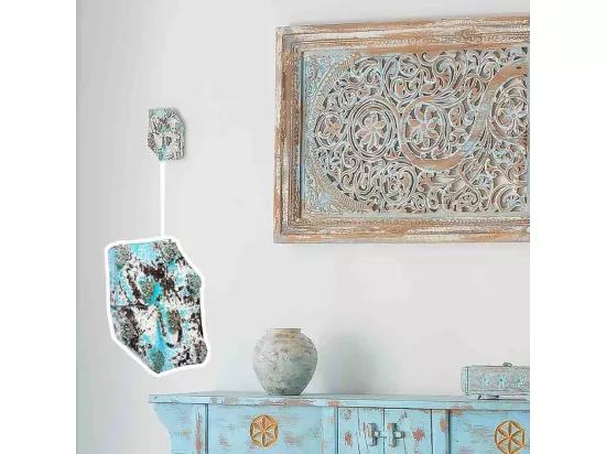 Cintre en bois sculpté avec finition artisanale bleu antique 16x0x8h cm