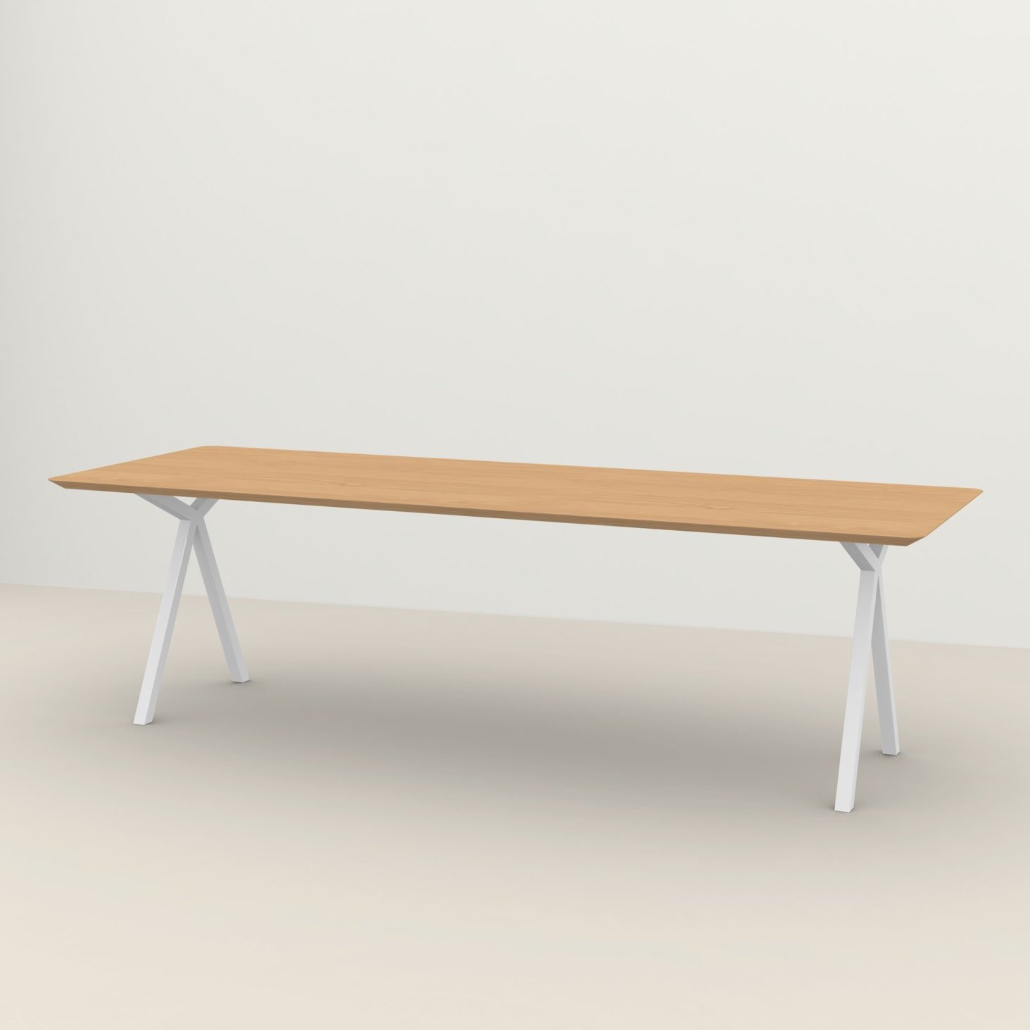 Studio HENK tafel Slim X-type Rechthoekig - wit frame, hardwax light 3041 200 x 90 cm | HWO NL 3041 | Verjongde Rand | Frame Wit