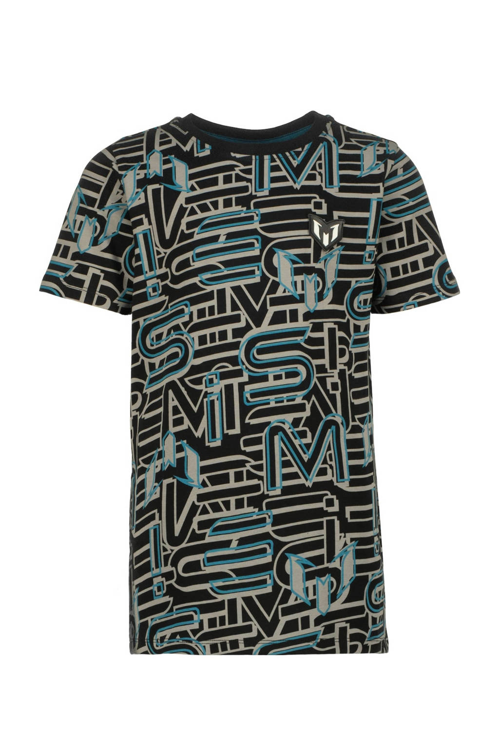 Vingino T-shirt Huenu met all over print zwart/blauw/beige