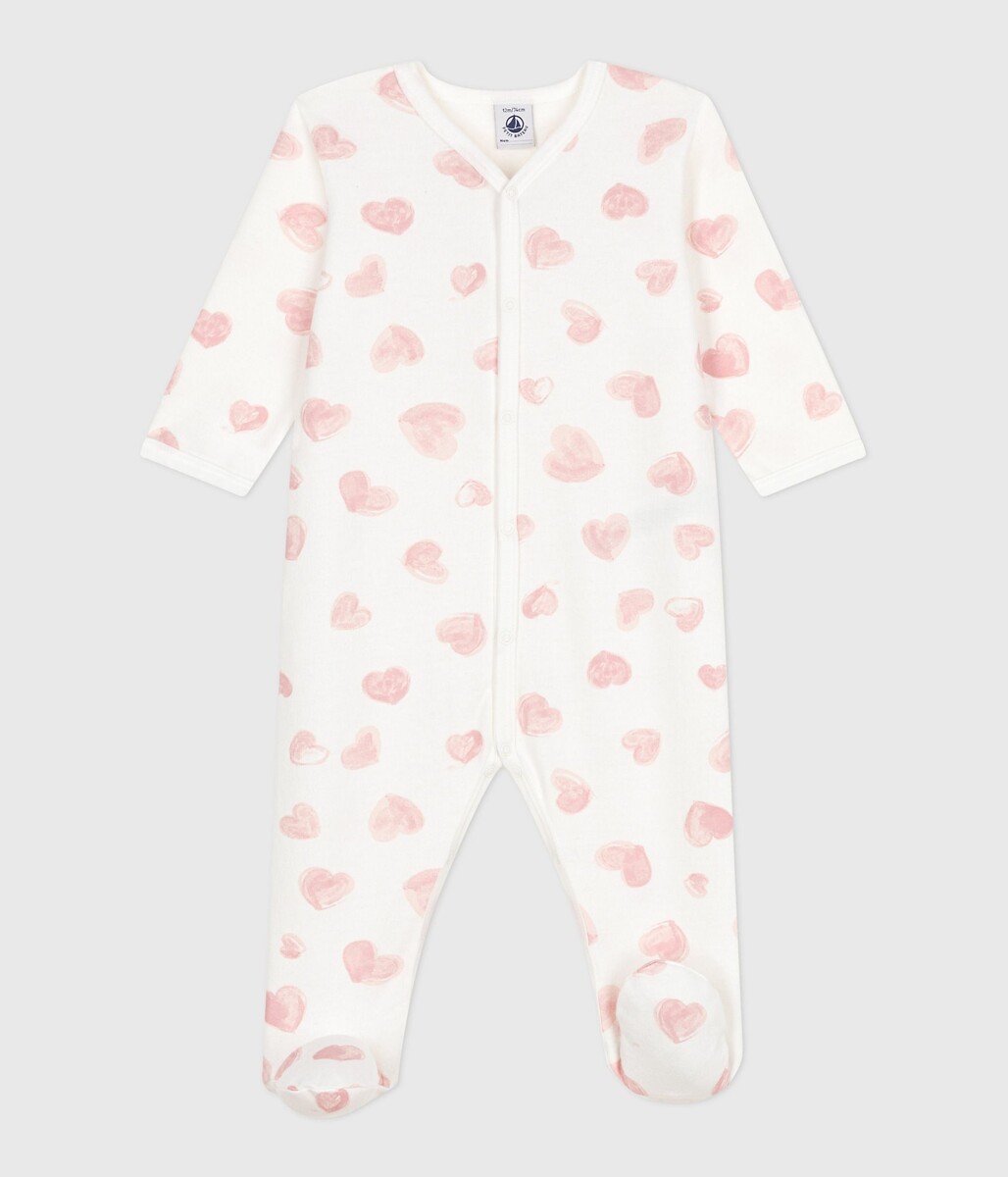 PETIT BATEAU<br>Pijama de bebê em fleece escovado com estampa de coração