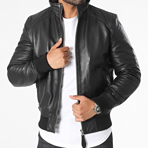 Veste Cuir Col Mouton LCFRESNO Noir