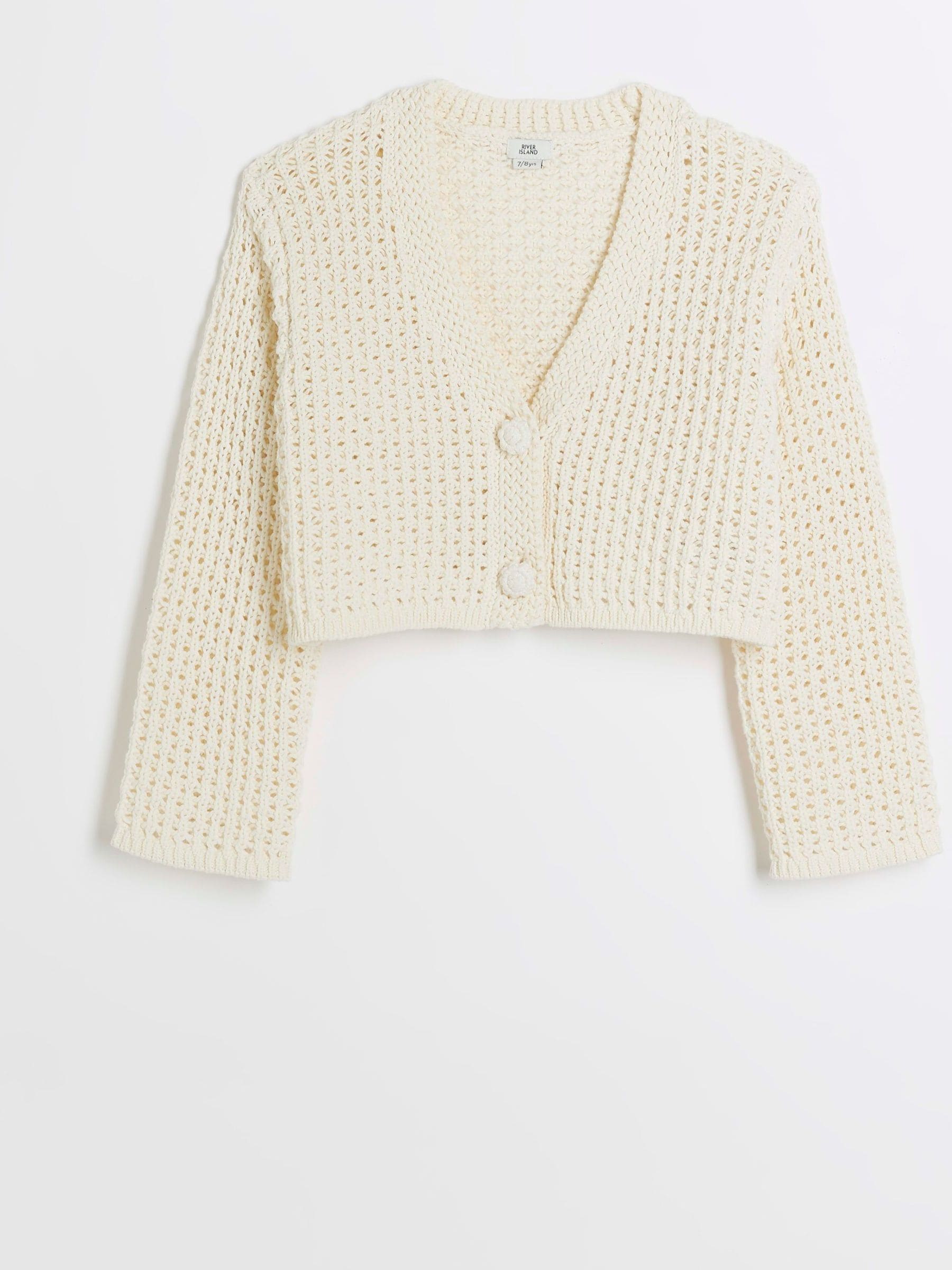 Crème - River Island ecru cropped gehaakt meisjesvest van 100% katoen
