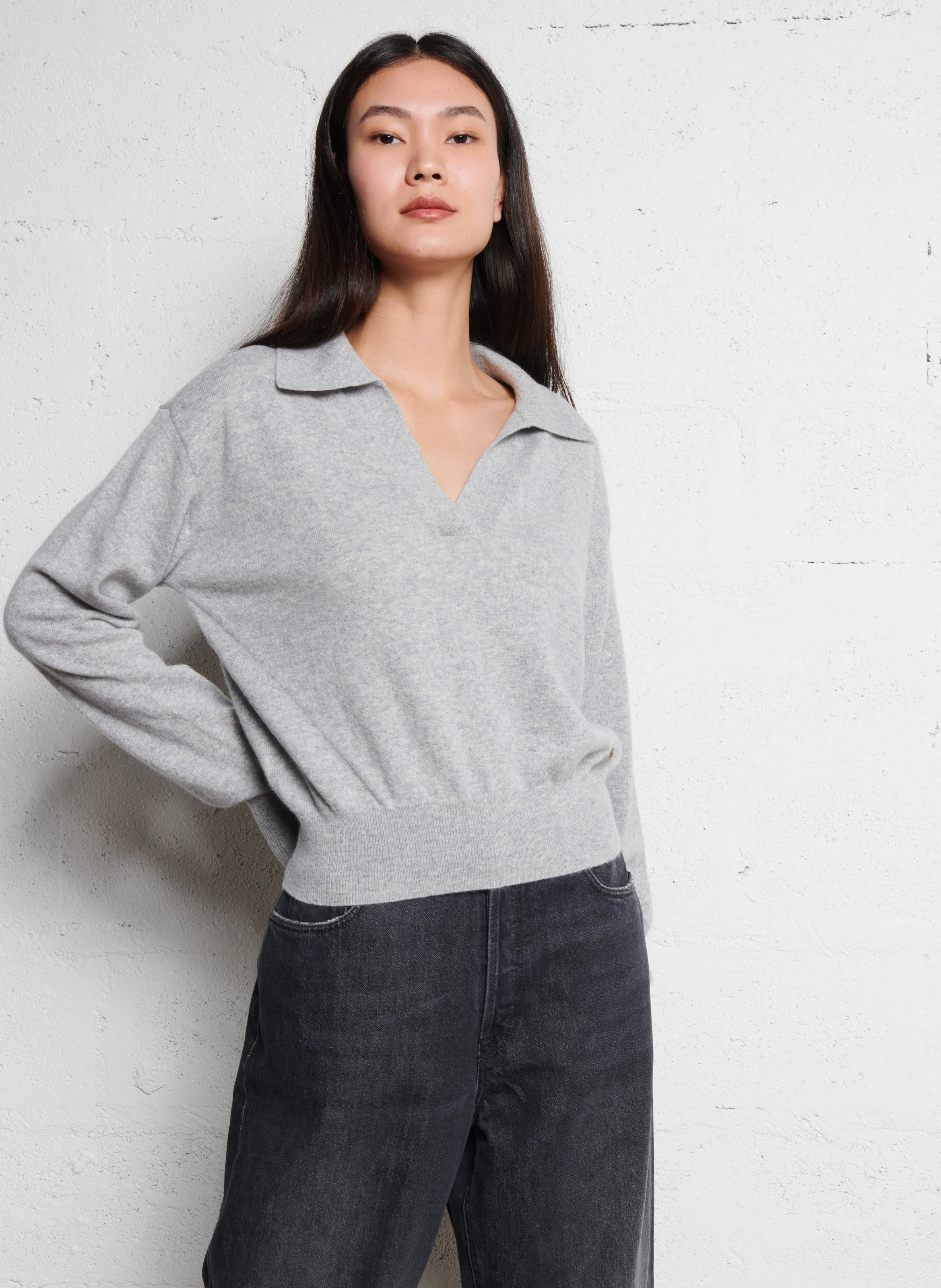 AMYPOLO - Pull oversize col polo en cachemire | Blanc