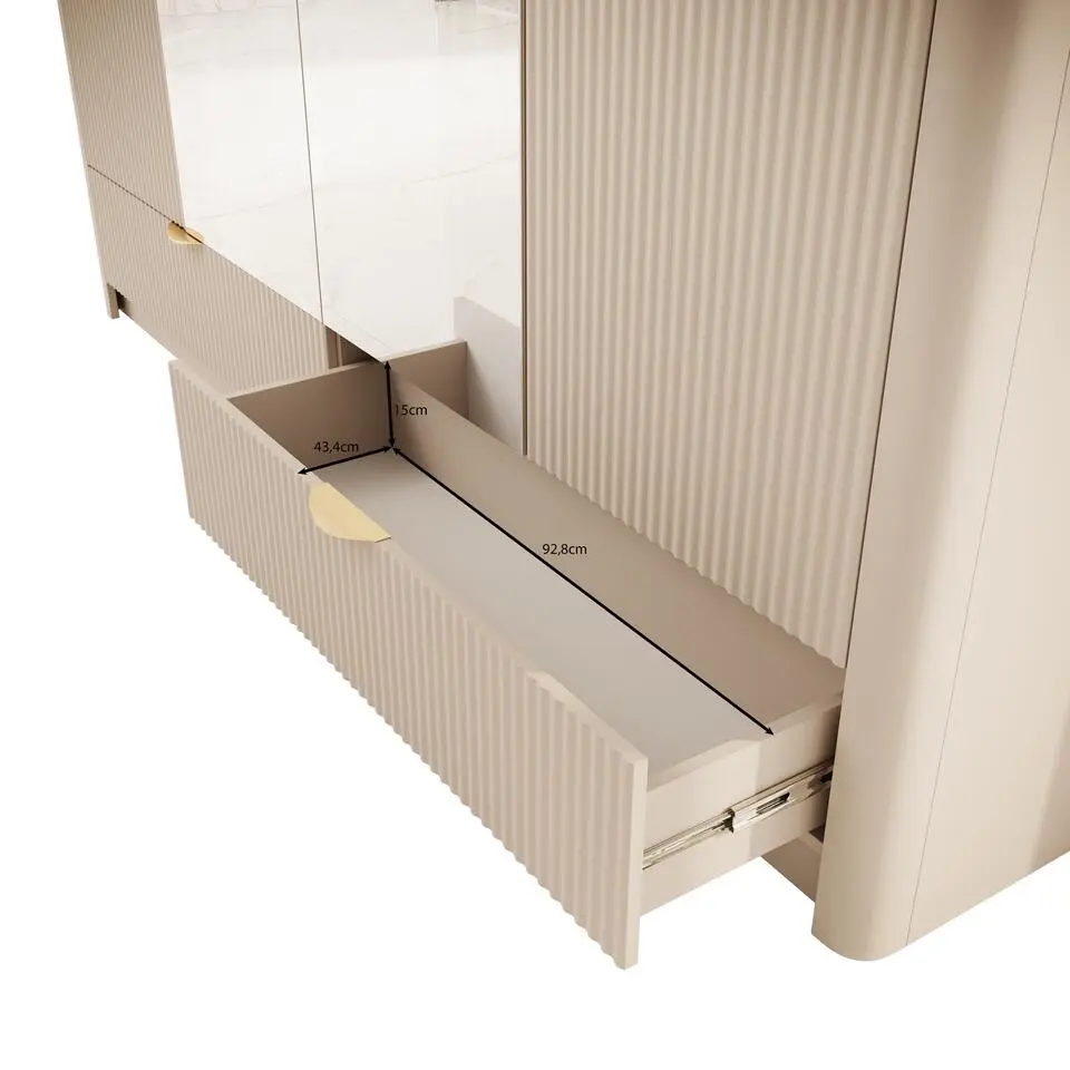 Meubella - Kledingkast Lima - Beige - 213 cm - Met spiegel