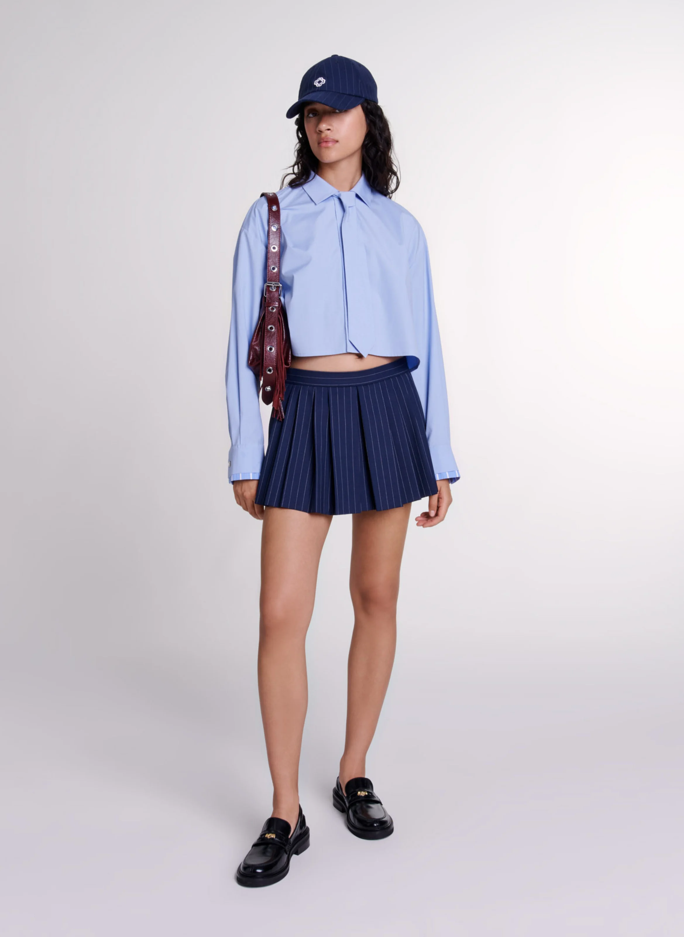 Jupe short en laine mélangée | Rayé