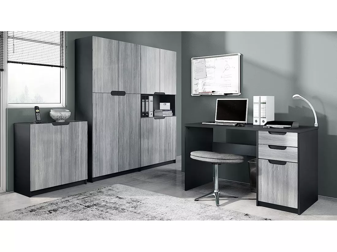 Ensemble de Meubles de Bureau Corps en Noir Mat/Façades en Avola-Anthracite