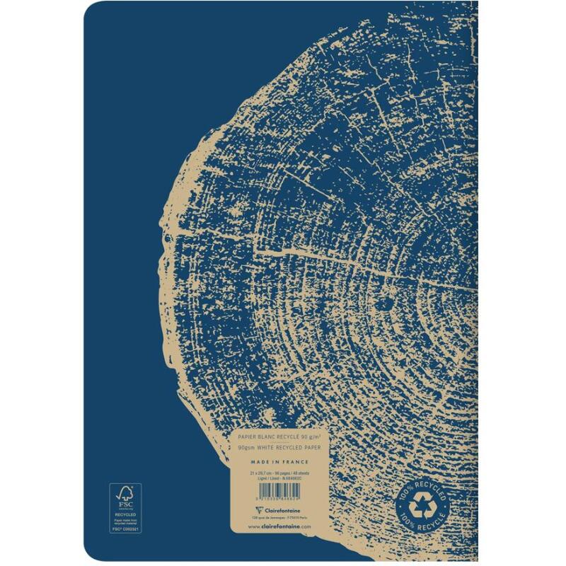 Cahier piqué FOREVER PREMIUM 100% recyclé A4 96 pages ligné papier recyclé blanc 90 g - Bleu cobalt