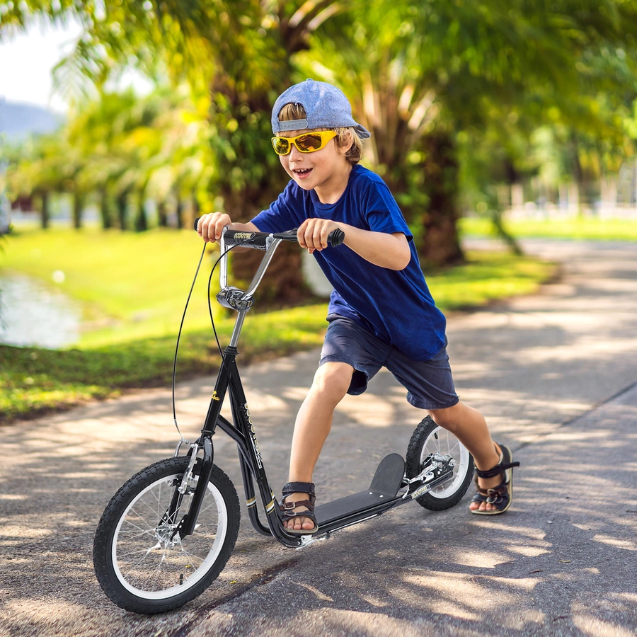 HOMCOM Kinderroller mit Luftbereifung und Handbremse schwarz