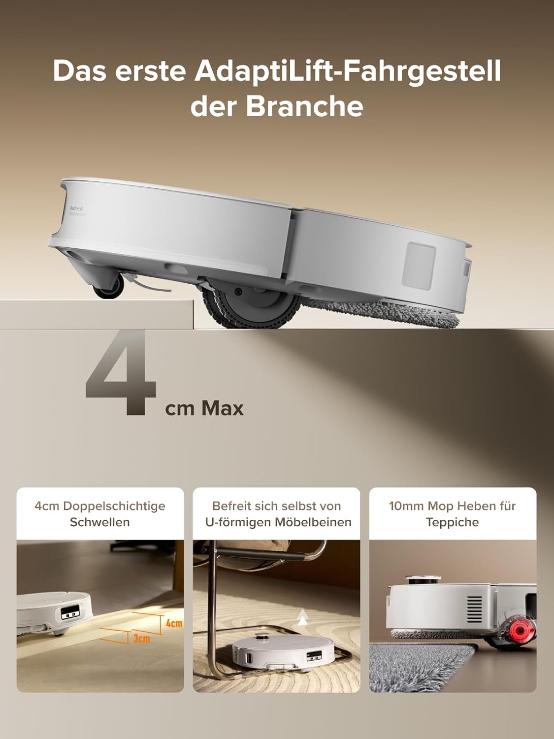 roborock Qrevo CurvX Saugroboter mit Wischfunktion&anhebbarem Wischmopp, 22.000Pa Saugkraft, 7,98 Ultra-Slim Design, Dual Anti-Tangle-System, Reactive Al-Hinderniserkennung (Weiß)
