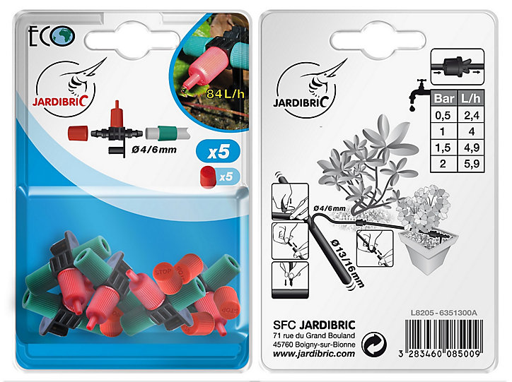 Goutteur en ligne réglable Ø6 mm + bouchon (5 pièces)