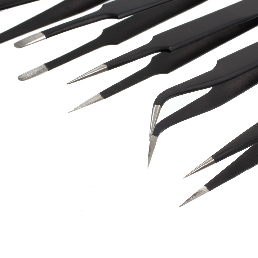 (7-tlg. Set) Universal Präzisions Pinzetten Set - Schwarz