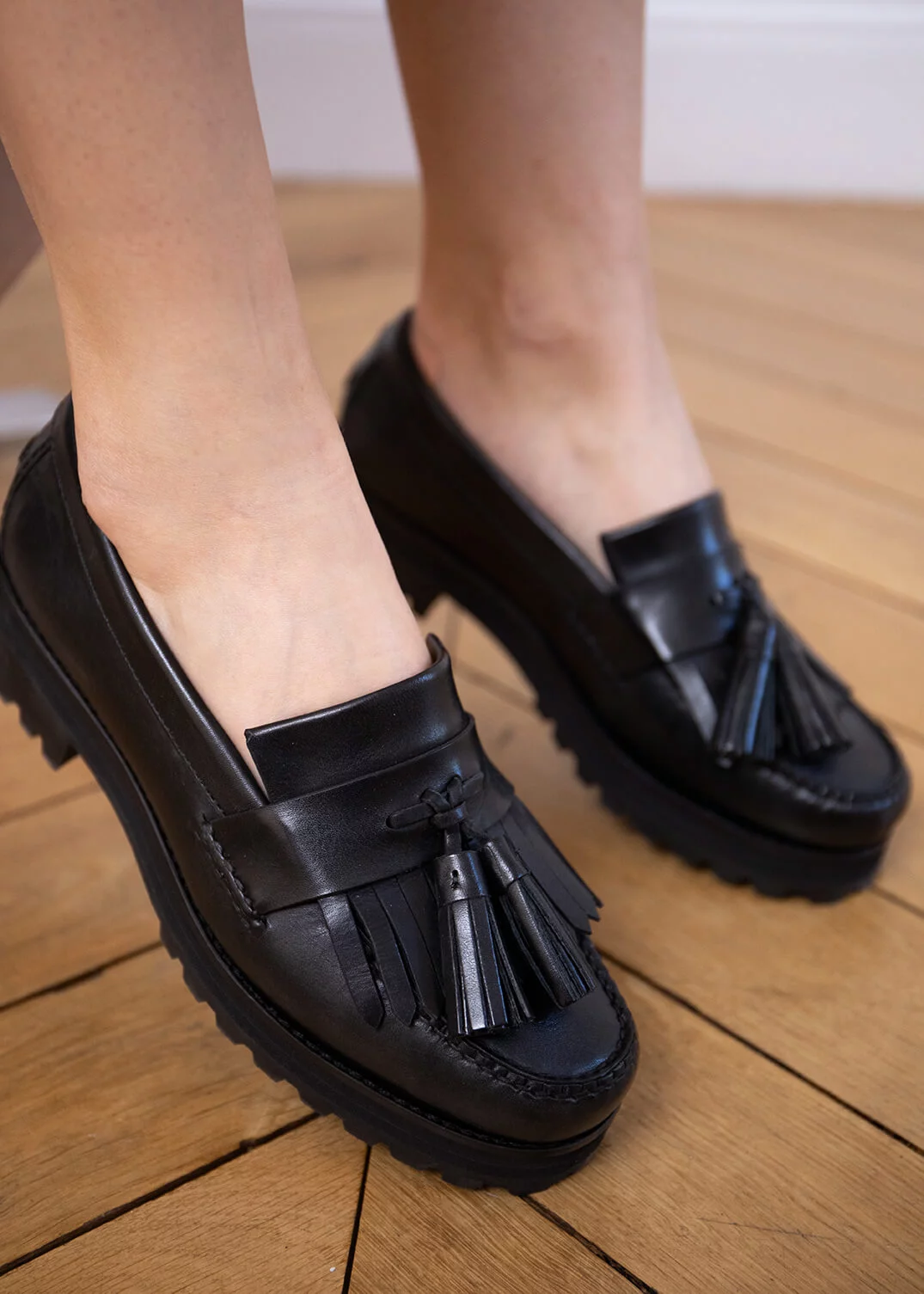 MOCASSIN LUG KILTIE TASSEL CUIR NOIR