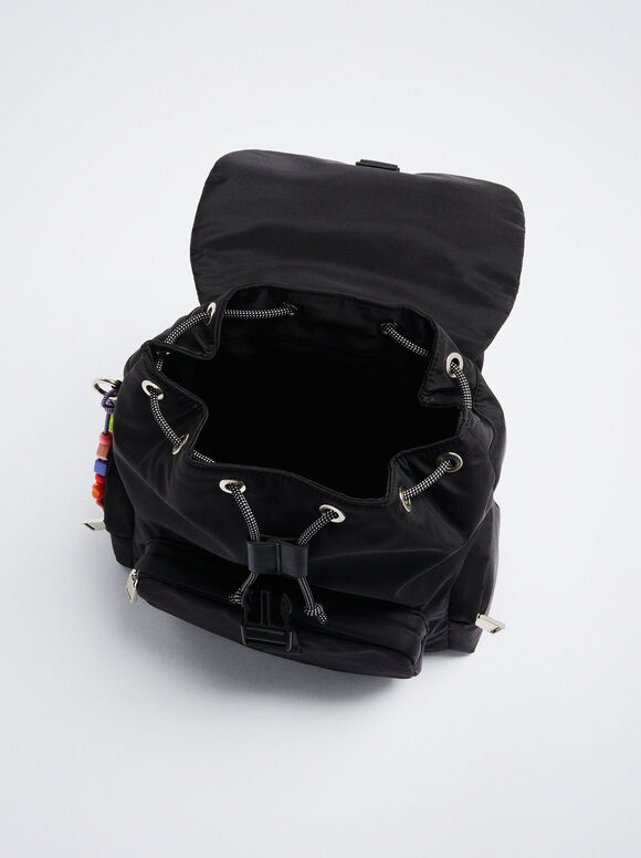 Mochila de nylon com pingente - Preta