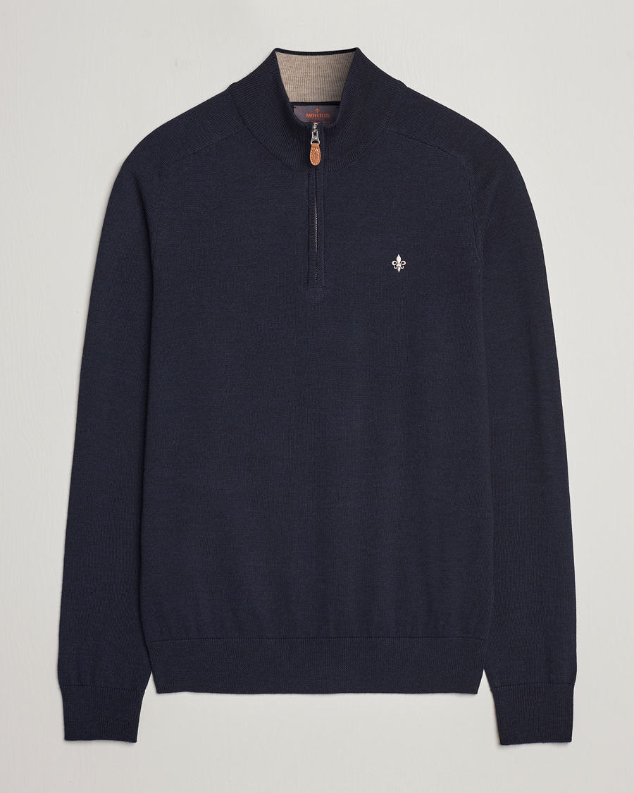 Morris John Merino Half Zip Navy