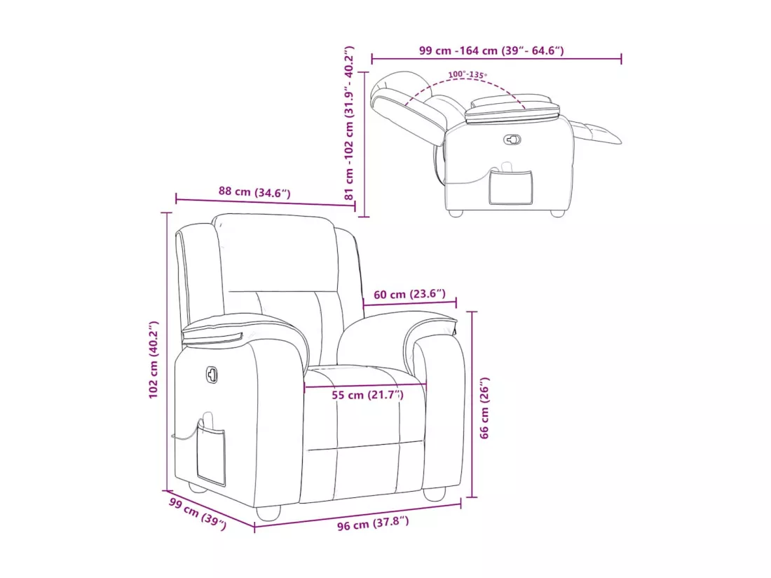 Fauteuil de massage inclinable Noir Tissu