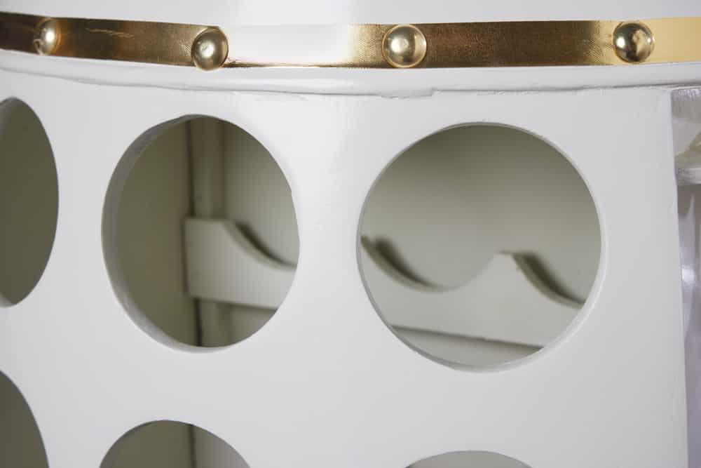 Design Weinfass BODEGA WHITE 70cm weiß gold Pinie Flaschen Gläseraufhängung