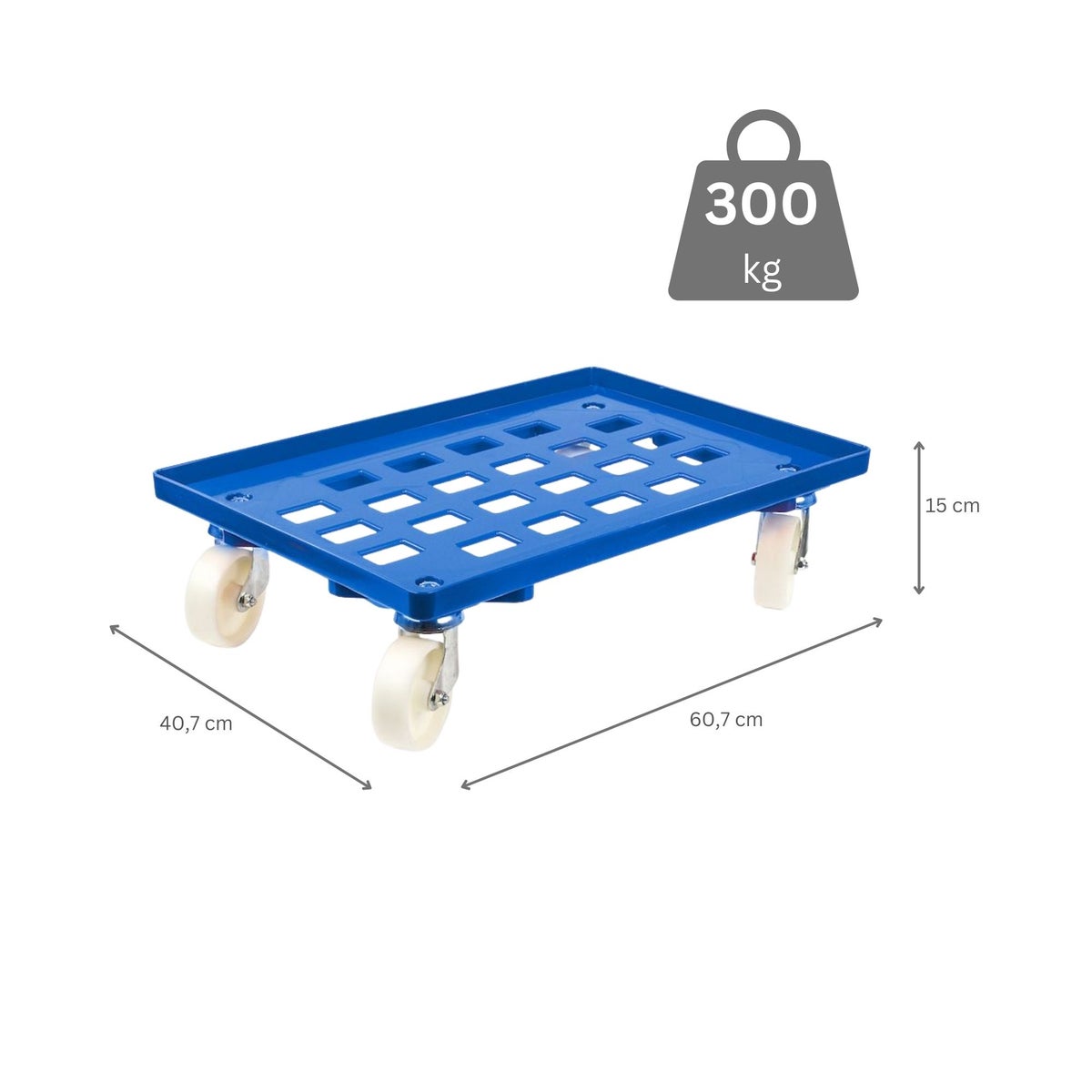 PROREGAL transportwagen voor Euroboxen 60 x 40 cm met blauwe kunststof wielen, roostervloer, 2 zwenkwielen en 2 bokwielen, draagvermogen 300 kg