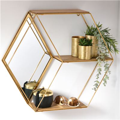 Étagère hexagonale en bois et métal