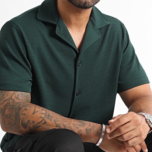 Chemise Manches Courtes Texturé Waffle 0306 Vert Bouteille